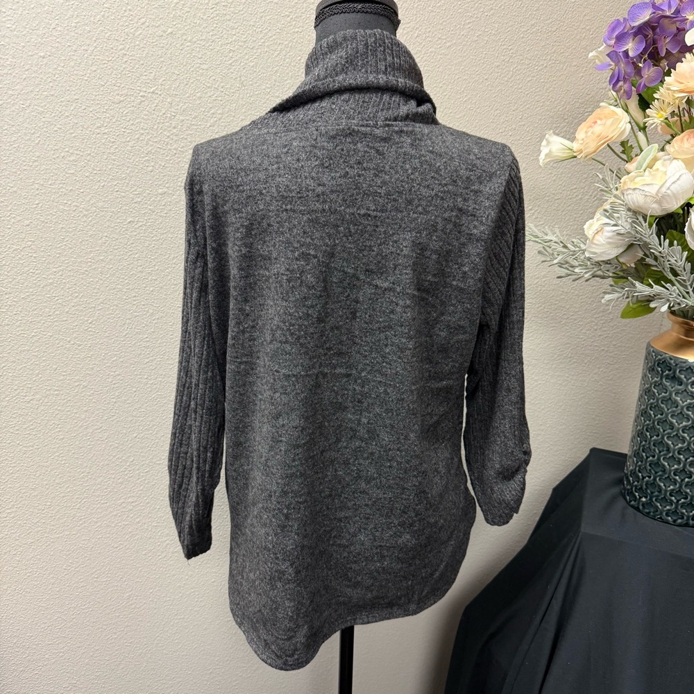Adrienne Vittadini Gray Cowl Neck Sweater XL Cozy Knit Ribbed Sleeve Pullover - Picture 4 of 9